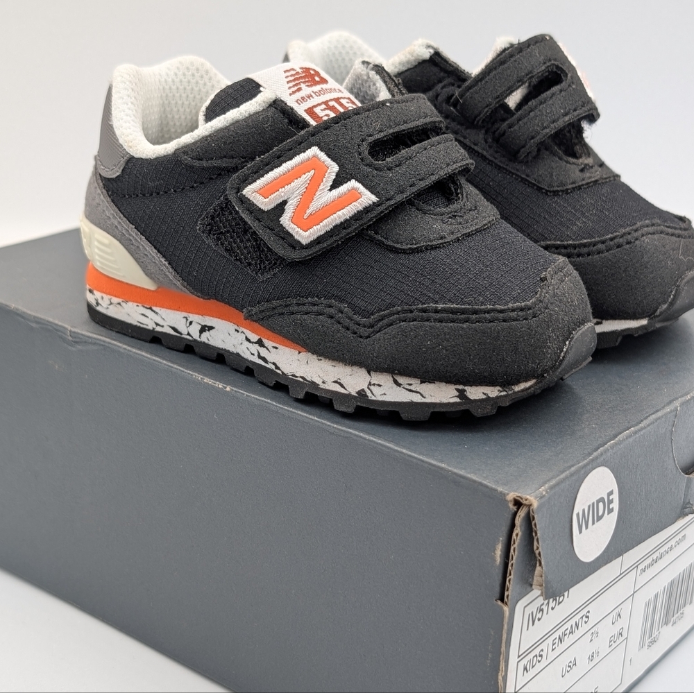 New Balance 515 Toddler Sneakers Black Orange | Size 3 Wide | New w/ Box